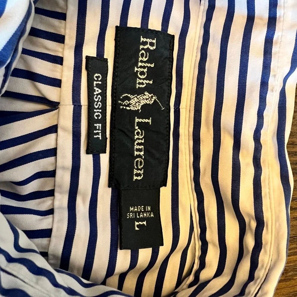 Ralph Lauren Button Down Shirt Cotton Striped Preppy Classic Large Navy White - Picture 3 of 9